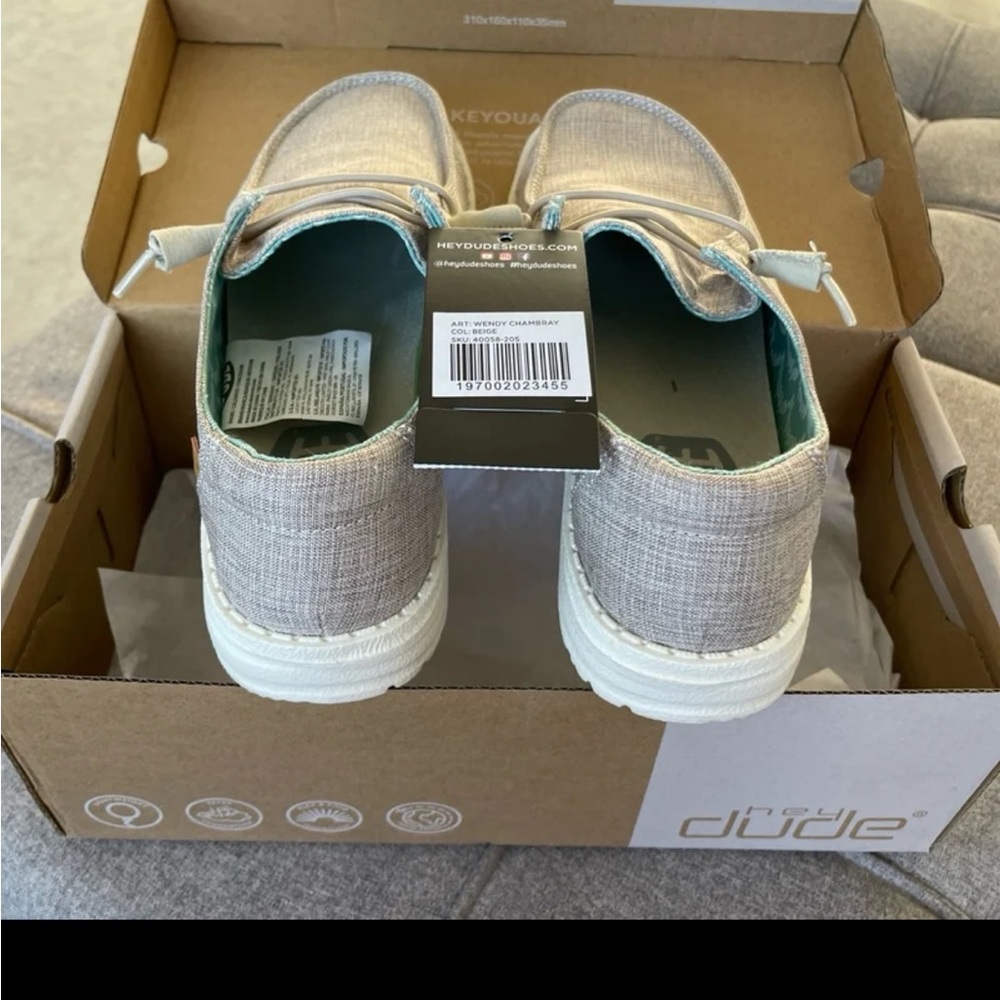 Hey Dude Beige Wendy Chambray Shoes - Size 6